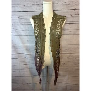 The Buckle Gimmicks By BKE Dip Dye Vest Crochet Olive & Purple BOHO Large